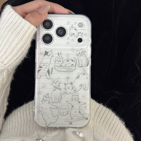 Hand-Drawn Minimalist Cat Case: Aesthetic Line Art Series for iPhone 13-17 Pro Max | Protective Slim Fit Cover