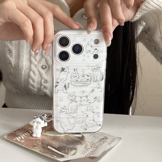 Hand-Drawn Minimalist Cat Case: Aesthetic Line Art Series for iPhone 13-17 Pro Max | Protective Slim Fit Cover