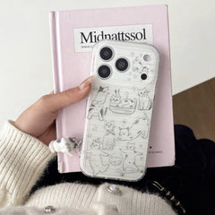 Hand-Drawn Minimalist Cat Case: Aesthetic Line Art Series for iPhone 13-17 Pro Max | Protective Slim Fit Cover