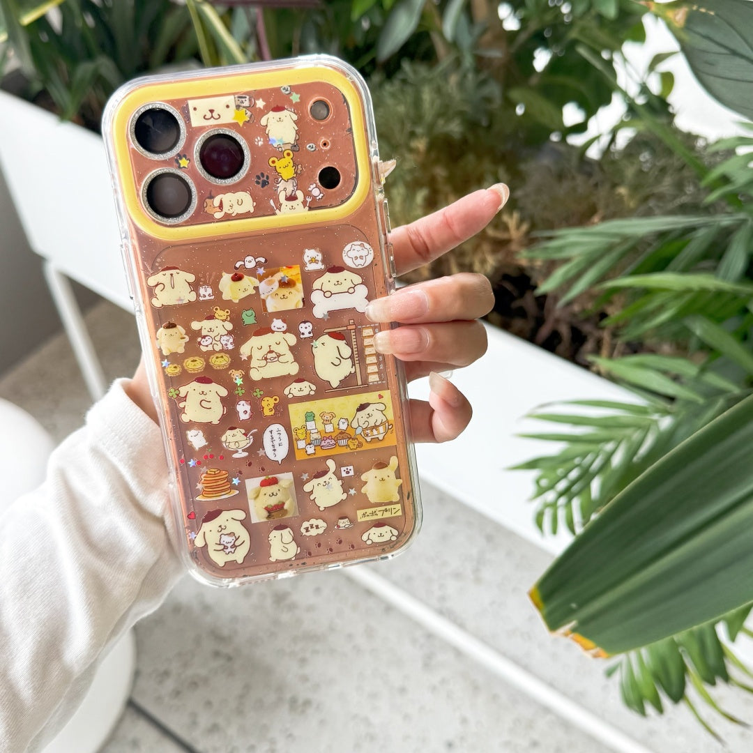 "Golden Pudding" Sparkle Case - All-over Pompompurin Print with Adorable Phone Charm for iPhone 17/16/15 Pro Max