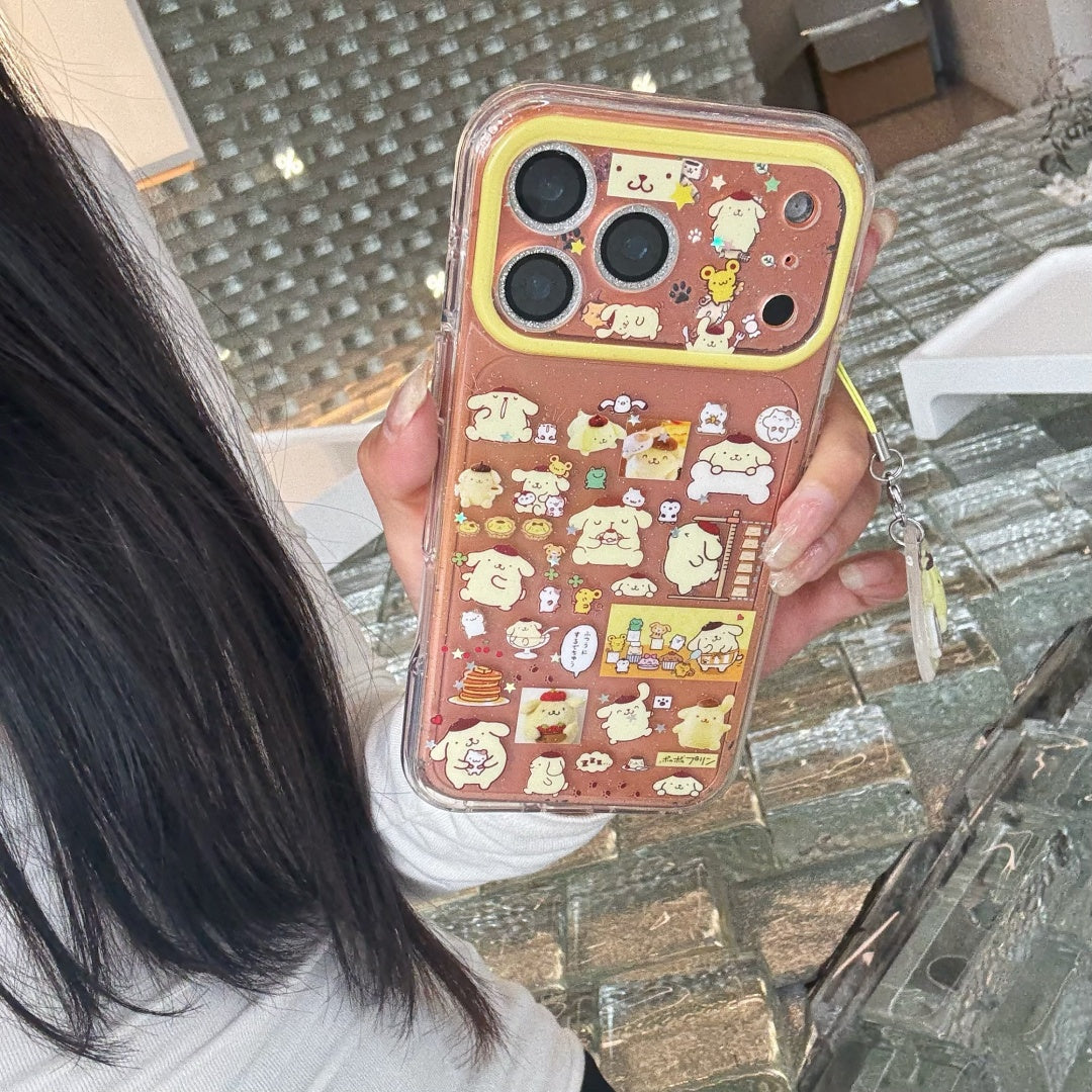 "Golden Pudding" Sparkle Case - All-over Pompompurin Print with Adorable Phone Charm for iPhone 17/16/15 Pro Max