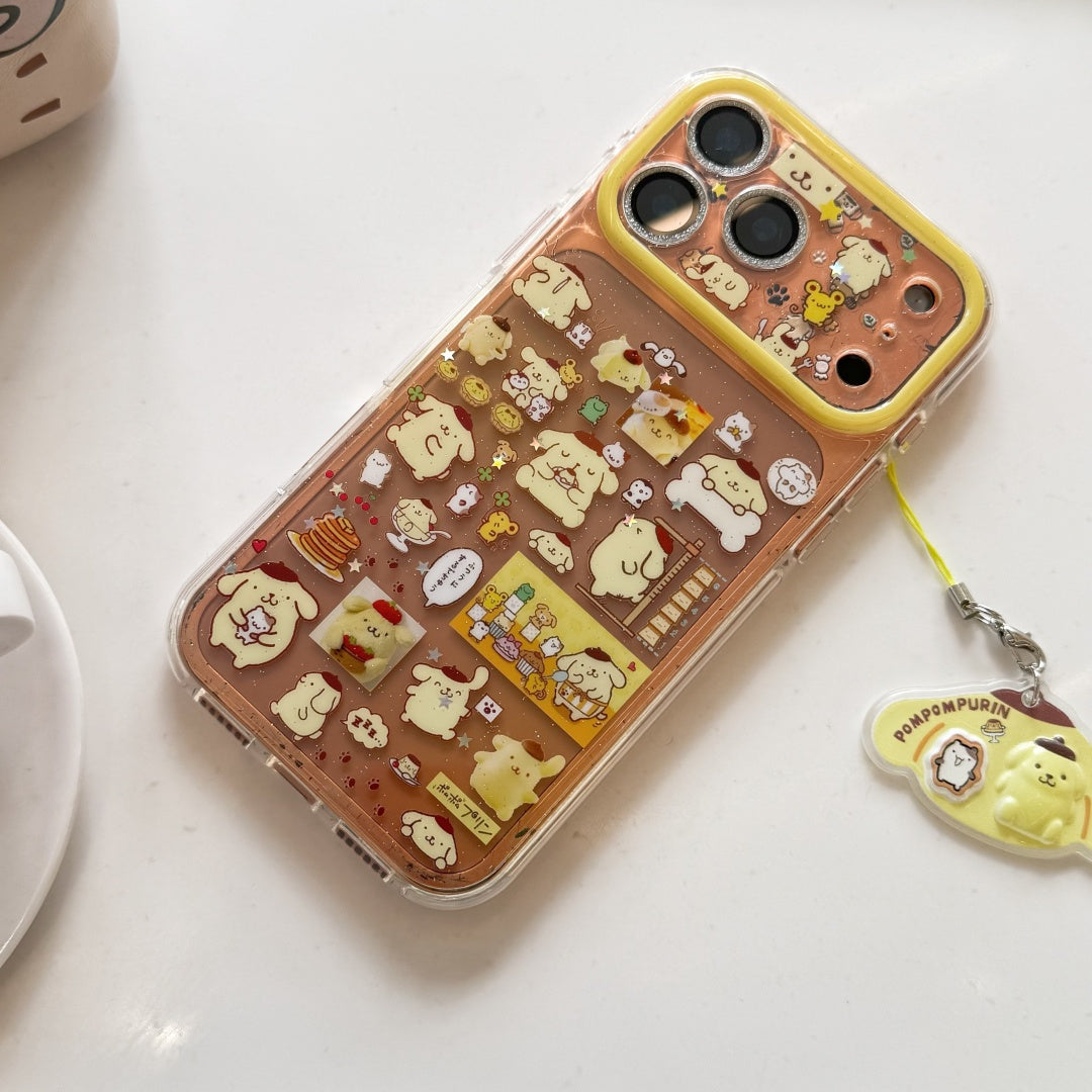 "Golden Pudding" Sparkle Case - All-over Pompompurin Print with Adorable Phone Charm for iPhone 17/16/15 Pro Max