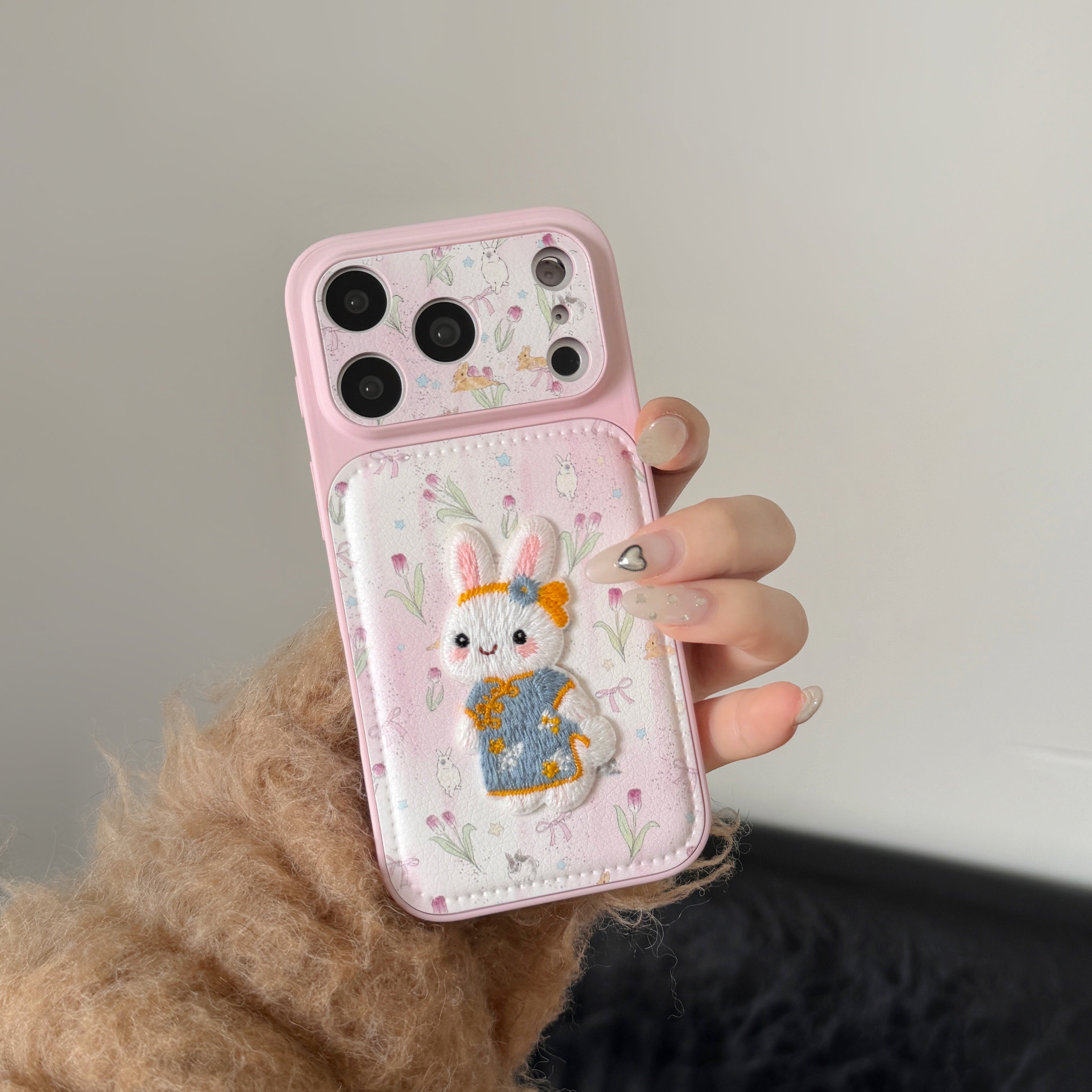 Tulip embroidered bunny iPhone case