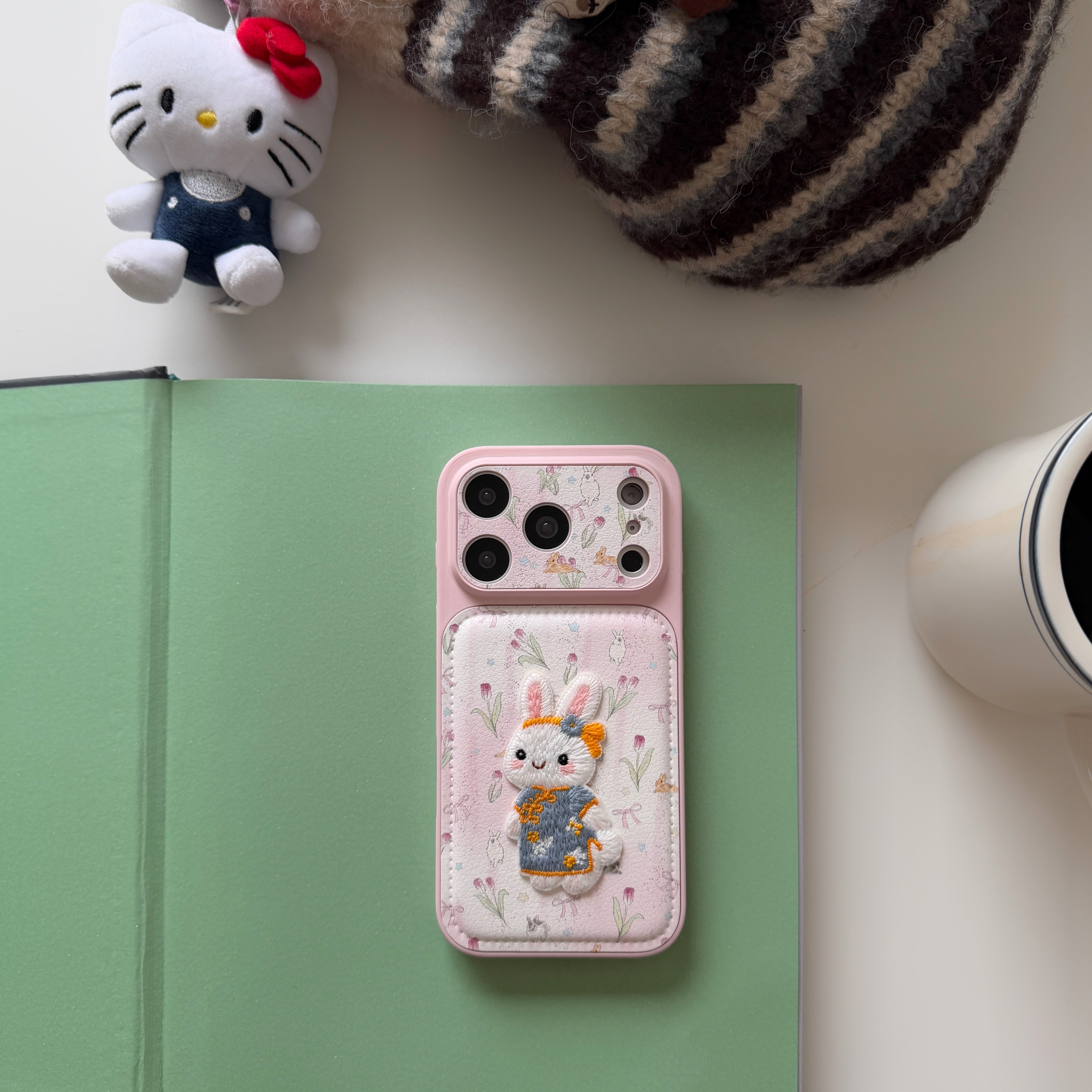 Tulip embroidered bunny iPhone case