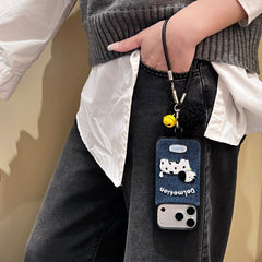 Black/White Puppy Denim Embroidered Phone Case