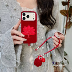 Red pomelo leaf embroidered phone case