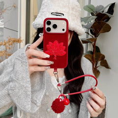 Red pomelo leaf embroidered phone case