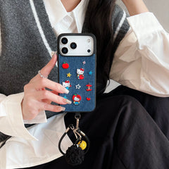 Blue and black Kitty embroidered denim phone case