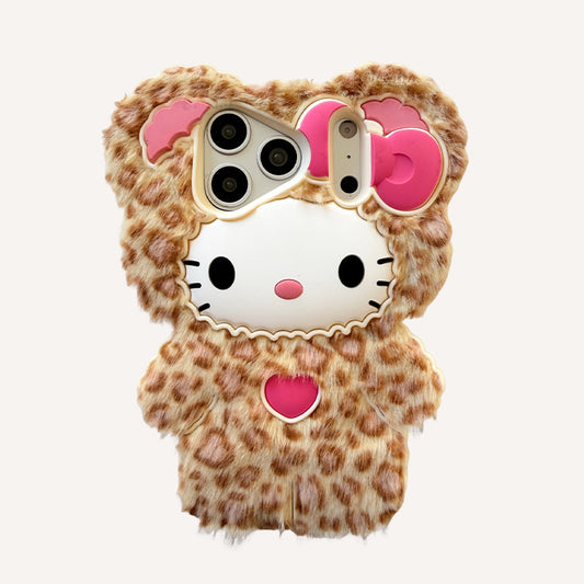 Leopard print bowknot Kitty silicone phone case for iPhone 17