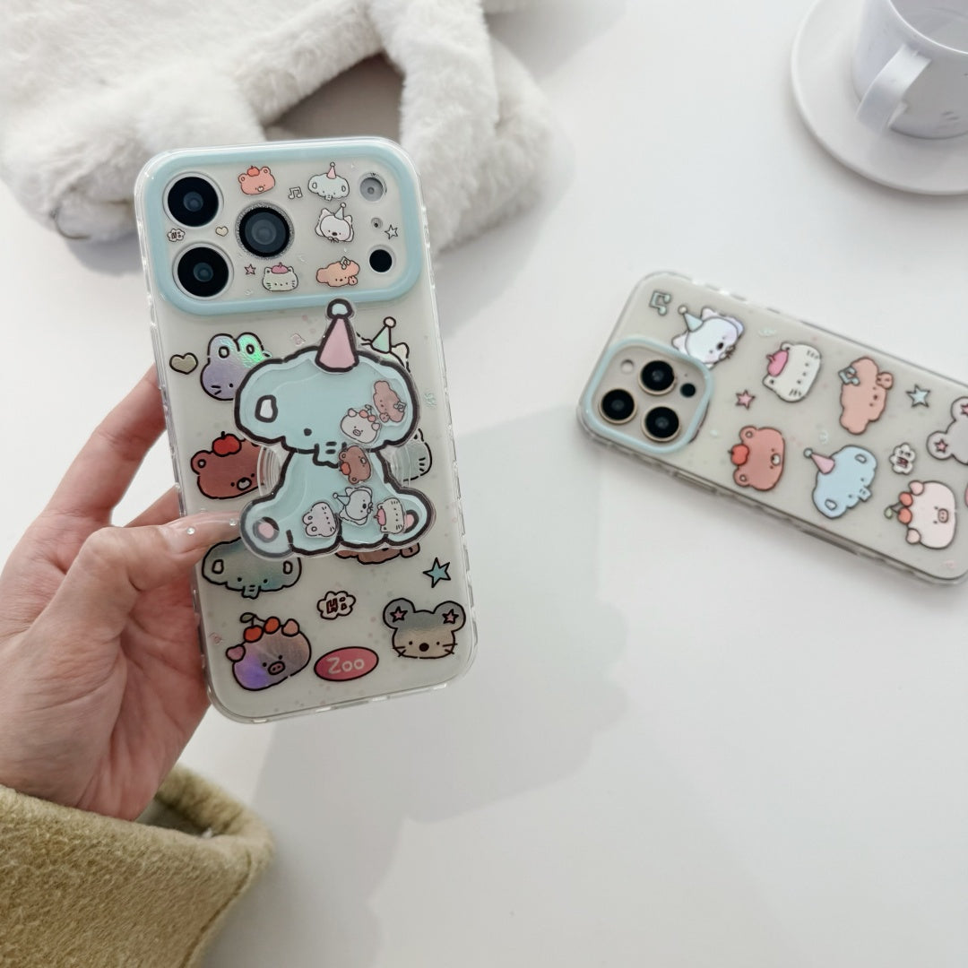 Gilded 3D Animals Shaker Stand Phone Case for iPhone 13-17 Pro Max