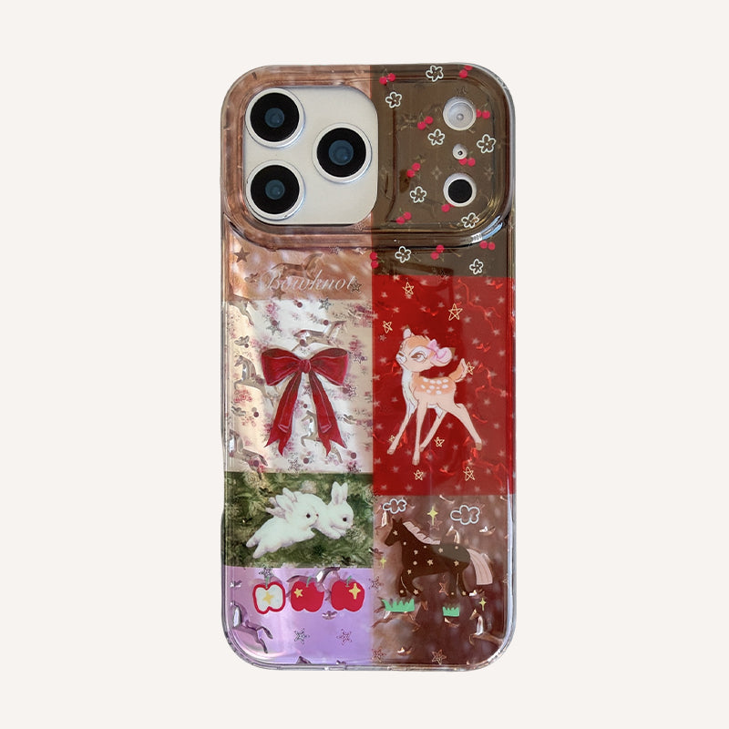 Plaid, floral, and cartoon deer design iPhone case