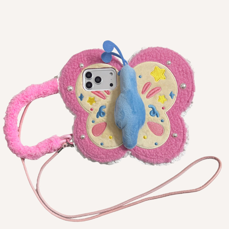Plush butterfly flip-cover mirror phone case for Apple phones