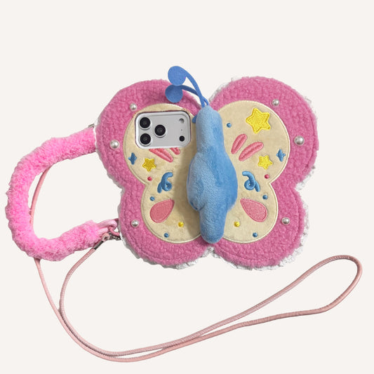 Plush butterfly flip-cover mirror phone case for Apple phones