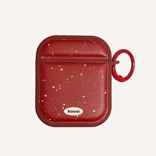 Red ink-splatter magnetic leather AirPods earphone case