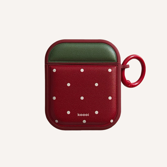 Red strawberry magnetic leather AirPods earphone case