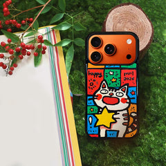 3D Embossed Big-Eye Cat Holding Star Phone Case for iPhone 13-17 Pro Max