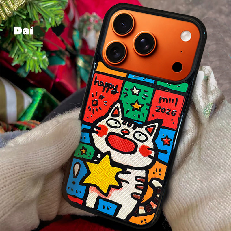 3D Embossed Big-Eye Cat Holding Star Phone Case for iPhone 13-17 Pro Max