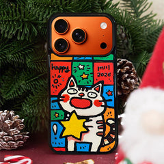 3D Embossed Big-Eye Cat Holding Star Phone Case for iPhone 13-17 Pro Max