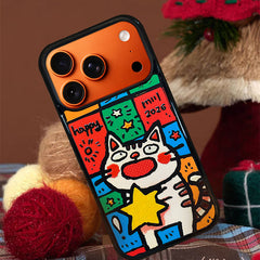 3D Embossed Big-Eye Cat Holding Star Phone Case for iPhone 13-17 Pro Max