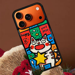 3D Embossed Big-Eye Cat Holding Star Phone Case for iPhone 13-17 Pro Max