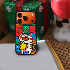 3D Embossed Big-Eye Cat Holding Star Phone Case for iPhone 13-17 Pro Max