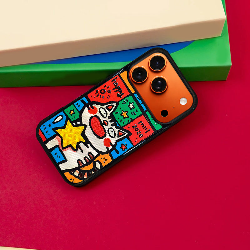 3D Embossed Big-Eye Cat Holding Star Phone Case for iPhone 13-17 Pro Max