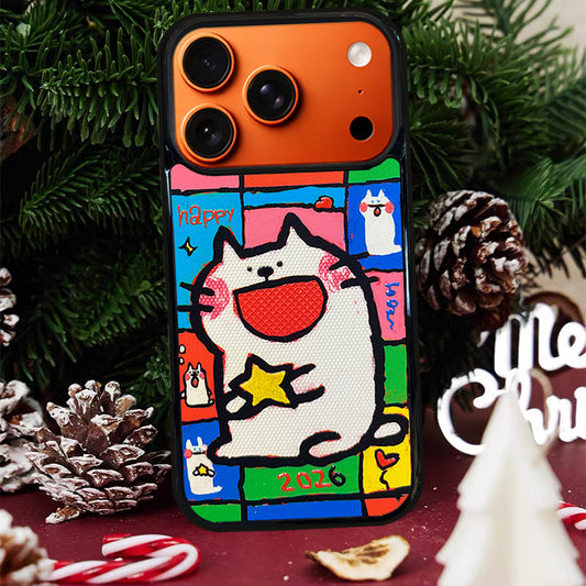 3D Embossed Small-Eye Cat Holding Star Phone Case for iPhone 13-17 Pro Max