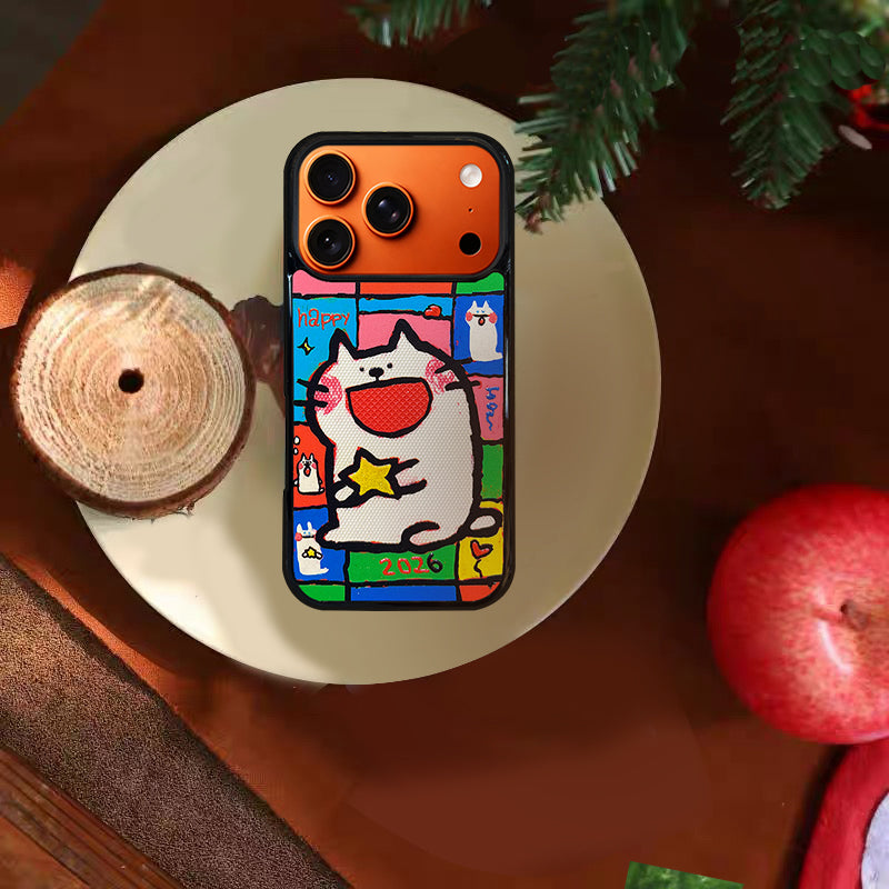 3D Embossed Small-Eye Cat Holding Star Phone Case for iPhone 13-17 Pro Max