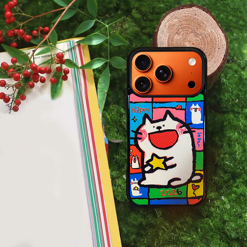 3D Embossed Small-Eye Cat Holding Star Phone Case for iPhone 13-17 Pro Max