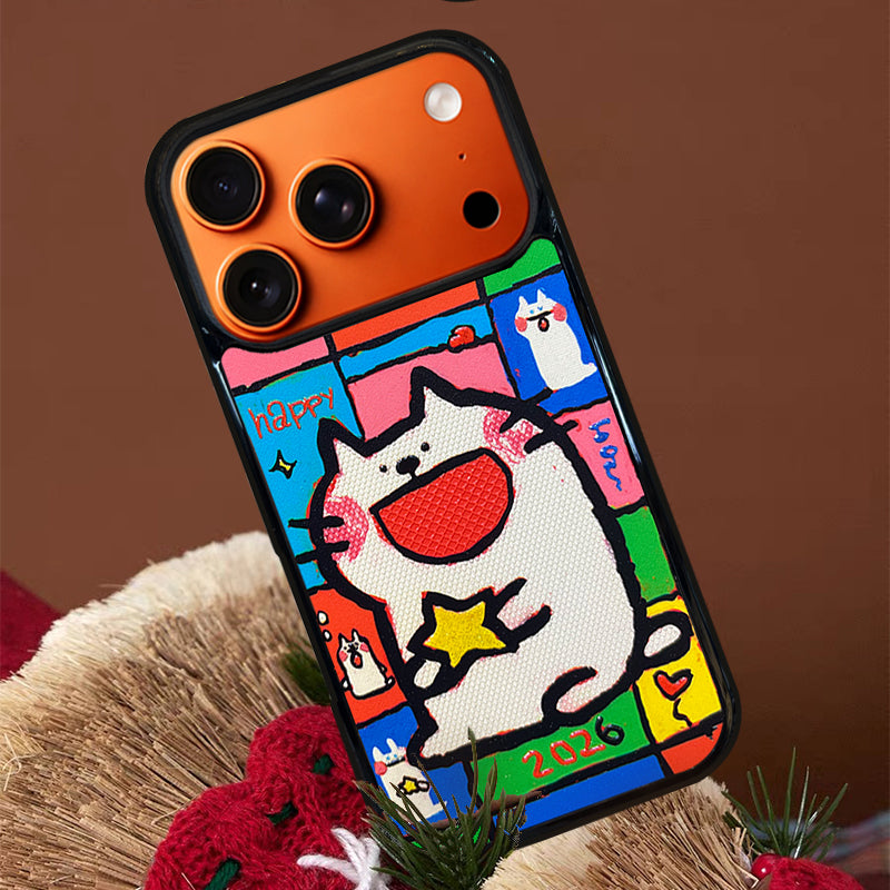 3D Embossed Small-Eye Cat Holding Star Phone Case for iPhone 13-17 Pro Max