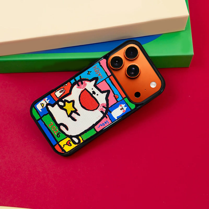 3D Embossed Small-Eye Cat Holding Star Phone Case for iPhone 13-17 Pro Max