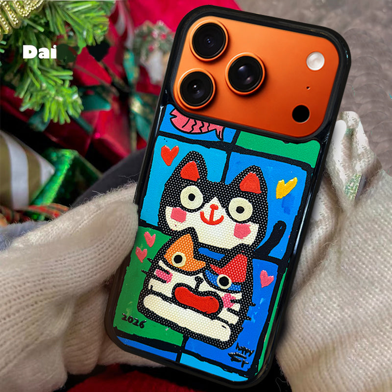 3D Embossed Double Cat Head Phone Case for iPhone 13-17 Pro Max