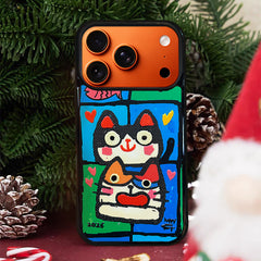 3D Embossed Double Cat Head Phone Case for iPhone 13-17 Pro Max