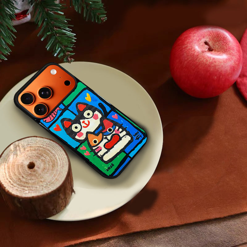 3D Embossed Double Cat Head Phone Case for iPhone 13-17 Pro Max