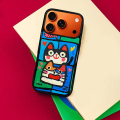 3D Embossed Double Cat Head Phone Case for iPhone 13-17 Pro Max