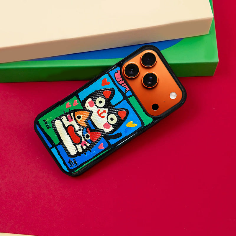 3D Embossed Double Cat Head Phone Case for iPhone 13-17 Pro Max