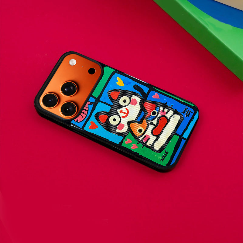 3D Embossed Double Cat Head Phone Case for iPhone 13-17 Pro Max