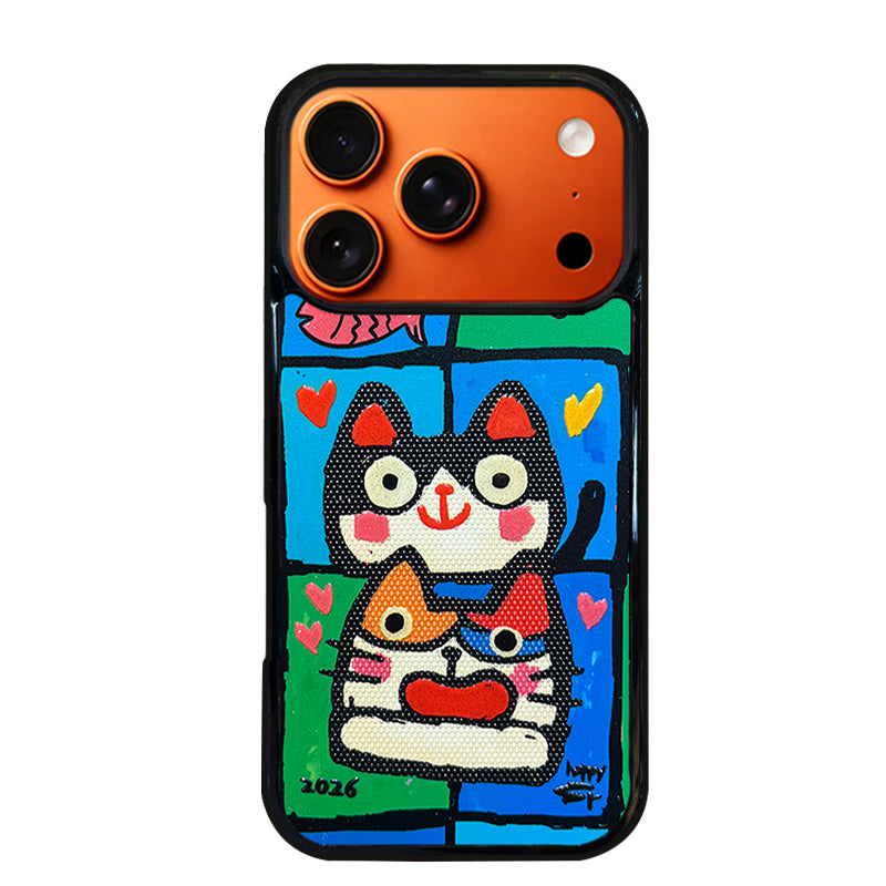 3D Embossed Double Cat Head Phone Case for iPhone 13-17 Pro Max