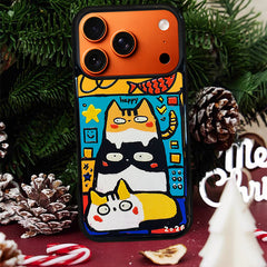 3D Embossed Three Cats Stacked Phone Case for iPhone 13-17 Pro Max