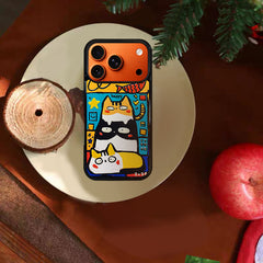 3D Embossed Three Cats Stacked Phone Case for iPhone 13-17 Pro Max