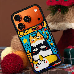 3D Embossed Three Cats Stacked Phone Case for iPhone 13-17 Pro Max
