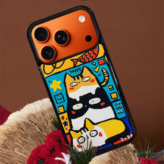 3D Embossed Three Cats Stacked Phone Case for iPhone 13-17 Pro Max