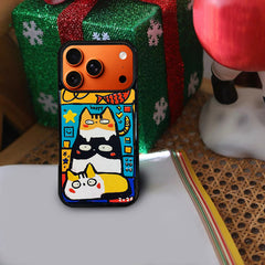 3D Embossed Three Cats Stacked Phone Case for iPhone 13-17 Pro Max