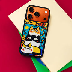 3D Embossed Three Cats Stacked Phone Case for iPhone 13-17 Pro Max
