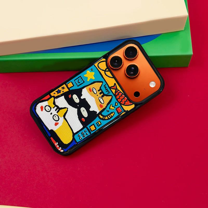 3D Embossed Three Cats Stacked Phone Case for iPhone 13-17 Pro Max