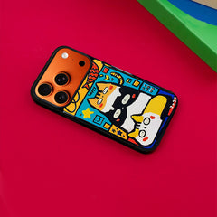 3D Embossed Three Cats Stacked Phone Case for iPhone 13-17 Pro Max