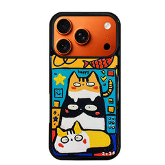 3D Embossed Three Cats Stacked Phone Case for iPhone 13-17 Pro Max