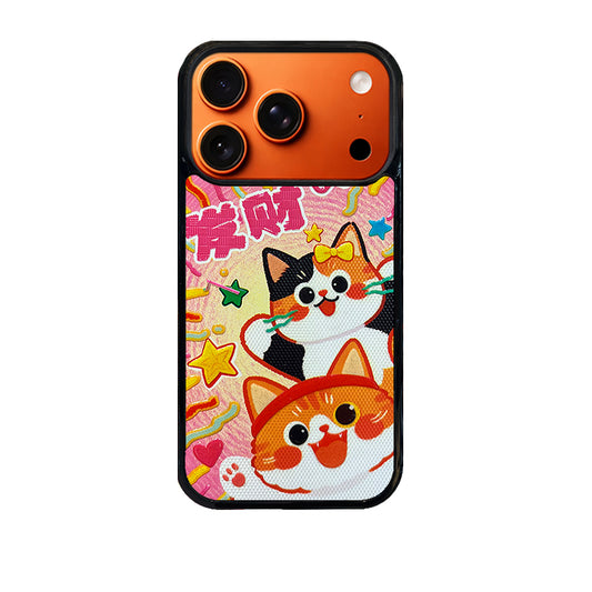 3D Embossed Lucky Orange & Calico Cat Phone Case for iPhone 13-17 Pro Max