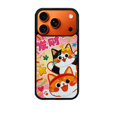 3D Embossed Lucky Orange & Calico Cat Phone Case for iPhone 13-17 Pro Max