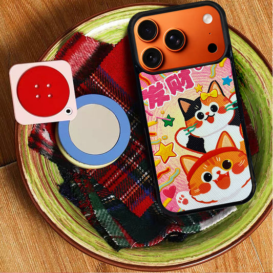 3D Embossed Lucky Orange & Calico Cat Phone Case for iPhone 13-17 Pro Max